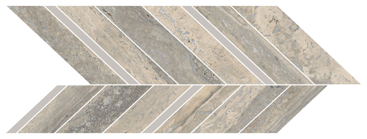 marazzi mystone travertino silver mosaico freccia m9q6 19.8x52.1 