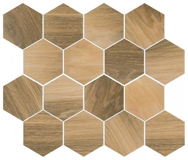 paradyż uniwersalna mozaika wood natural mix heksagon mat 22x25.5 
