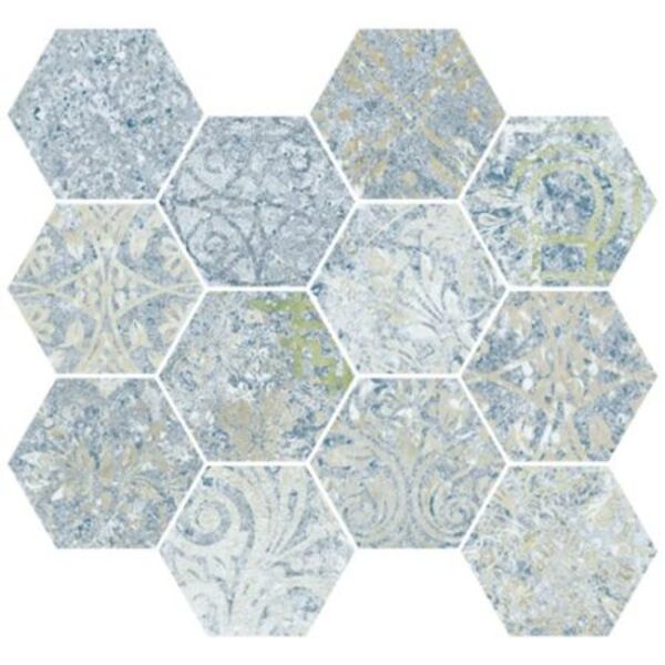 aparici bohemian blue natural hexagonal mozaika 28x30 płytki efekt starego dywanu heksagonalne hiszpańskie na taras rektyfikowane patchwork