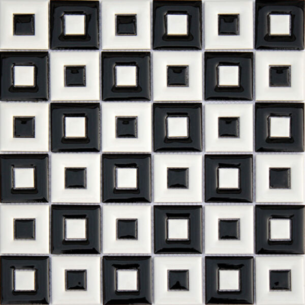 ceramstic flash black&white mozaika ceramiczna 30x30 (mc-04) płytki ceramstic kwadratowe do łazienki błyszczące strukturalne