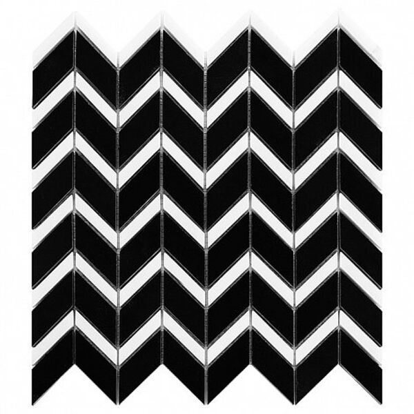 dunin black&white pure black chevron mix mozaika kamienna  30.5x31 płytki prostokątne na taras błyszczące jodełka