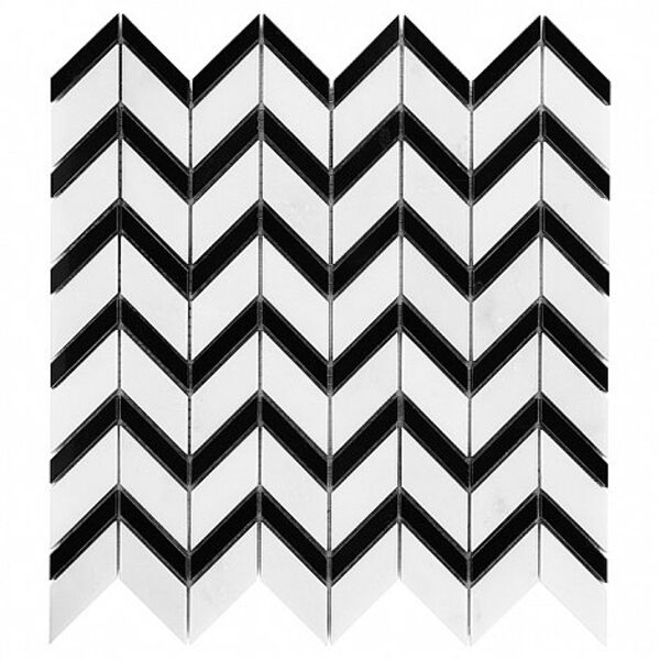 dunin black&white pure white chevron mix mozaika kamienna  30.5x31 mozaika prostokątne do salonu 30x30