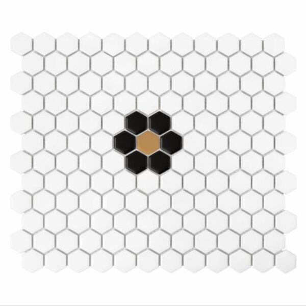 dunin mini hexagon daisy black  matt mozaika 26x30 gres do kuchni na podłogę białe o grubości od 4 do 6 mm