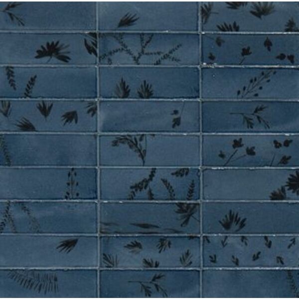 marazzi rice blu decoro leaf lux m96w 5x15 płytki włoskie