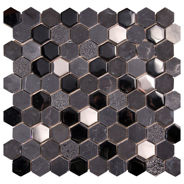 picasa hexagon black mozaika szklano-kamienna 30x30 płytki picasa kwadratowe włoskie do łazienki 30x30 błyszczące o grubości 6 do 8 mm