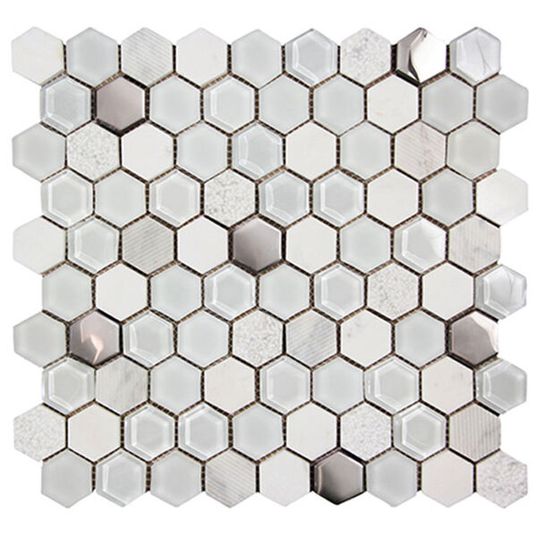 picasa hexagon white mozaika szklano-kamienna 30x30 płytki kwadratowe włoskie do łazienki 30x30 błyszczące o grubości 6 do 8 mm