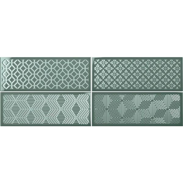 ribesalbes fulham green glossy dekor 15x40 płytki patchwork